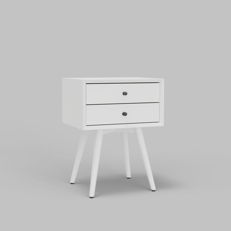 Mini table de chevet 2 tiroirs Williams, Blanc