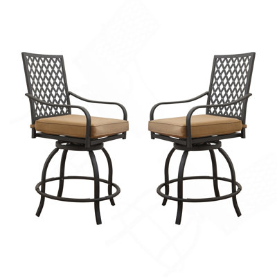 Outdoor Living Pivote les tabourets de bar, l'ensemble de bistro extérieur pour la terrasse du jardin, les chaises hautes de bar avec coussin de siège, le kaki (2 chaises)
