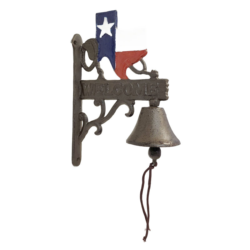 Rustic Brown Cast Iron Decorative Dinner Bell with Vintage Texas Lone Star State Shape Welcome Frame