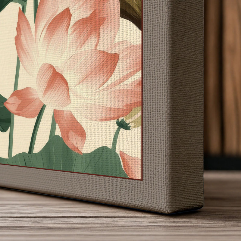 Lotus Blossom Study Botanical - Wrapped Canvas, 30x20 - 76.2 x 50.8 cm, Taupe Border