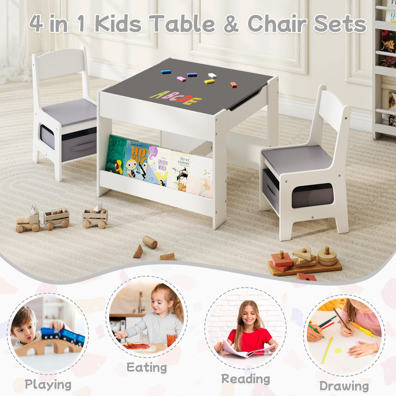 Kids Table and Chair Set, Gray/White