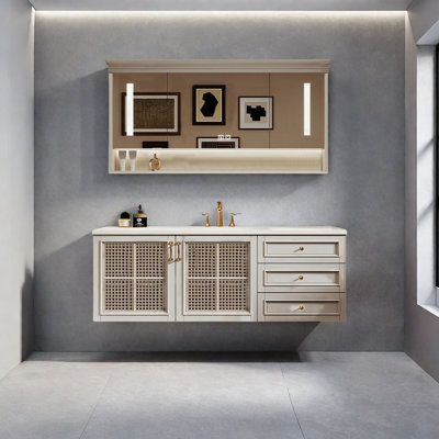 Retro-style rattan bathroom cabinet