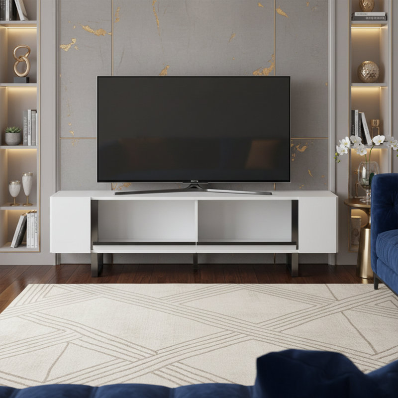 Metal Sled Base Legs Unique TV Stand For Tvs Up To 78'' With Reflective Stripe, null