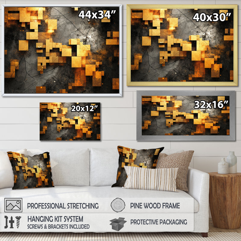 Visions cubistes dorées et noires V, Cadre doré à une seule photo, H 12 po x l 20 po x P 1 po