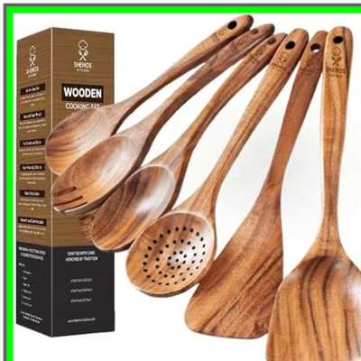 Set of 6 Natural Wooden Cooking Spoons