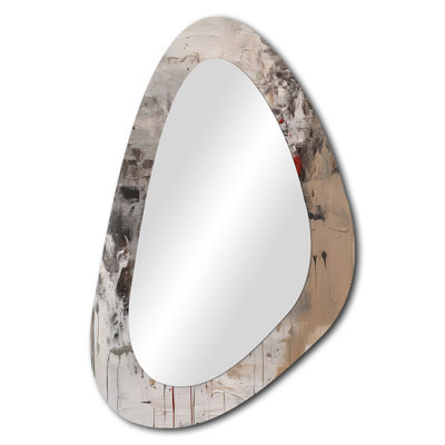 Mauch Fading Passion Abstract In Retro Beige And Red - Abstract Painting Irregular Shape Mirror, Red Asymmetrical Unique Wall Mirror, Printed Metal Art