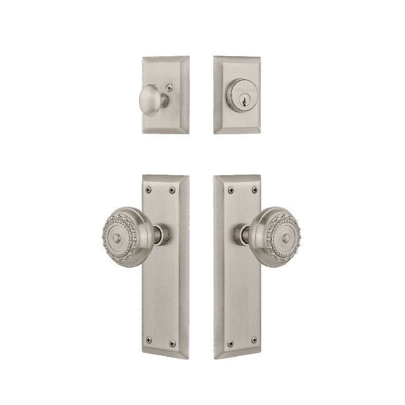 Nostalgic Warehouse New York Entry Set with Meadows Knob, 2.75, Satin Nickel