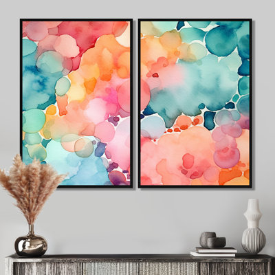 Pink And Teal Enchanted Spills - Modern Wall Decor 2-Panels