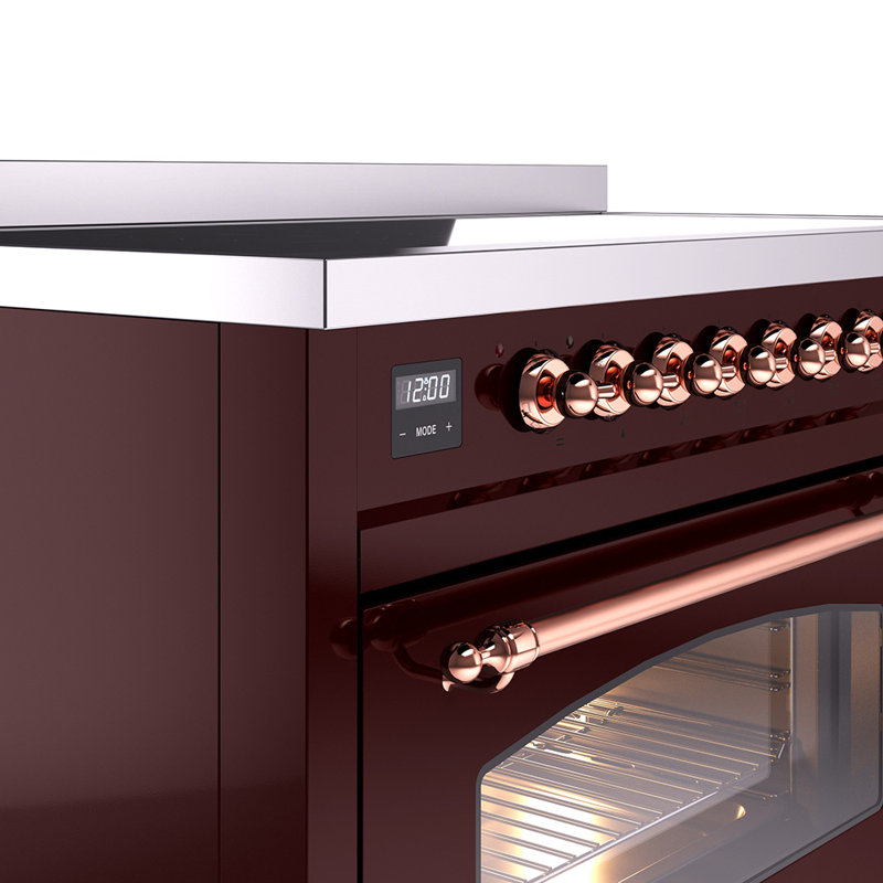 ILVE Nostalgie II Series 48 inch Induction Range with 6 Induction Elements (Glass Door), Burgundy/Copper