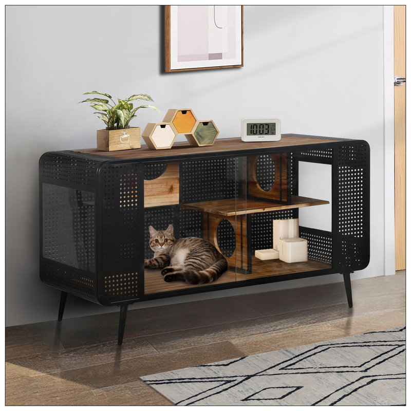 Spacious Cat House With Tempered Glass, Ideal For Living Room, Hallway, And Study Areas