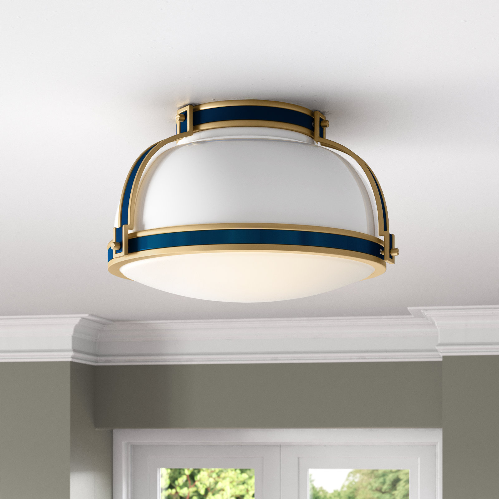 Calathea 2 Light Flush Mount, White/Blue