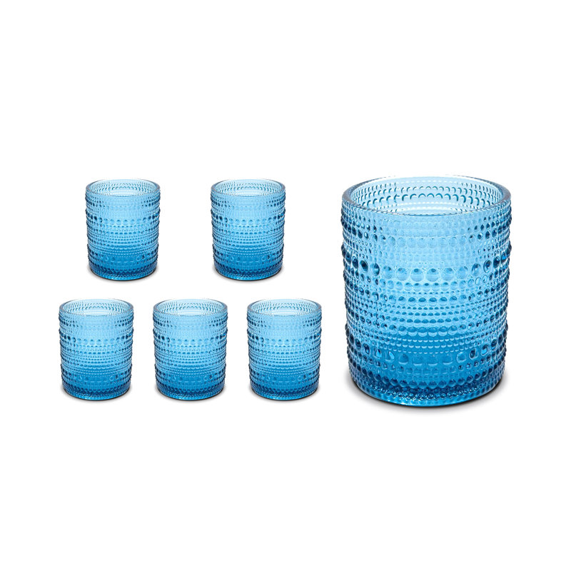 6 Piece Blue Hobnail Drinking Glass Set
