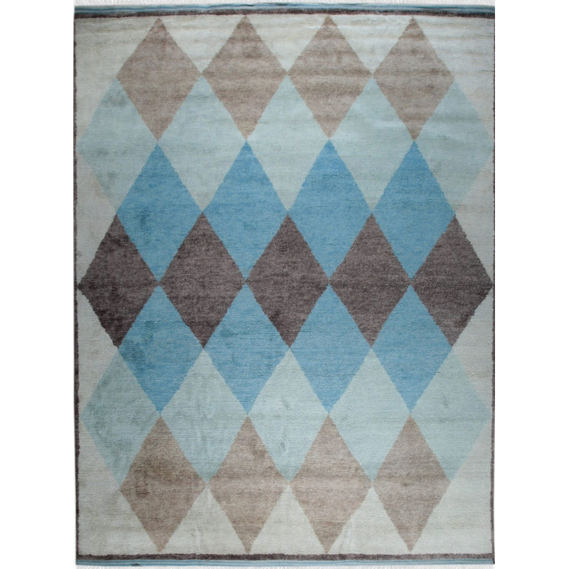 Tapis multicolore en laine noué à la main à motif géométrique Cascade, 10 pi x 14 pi