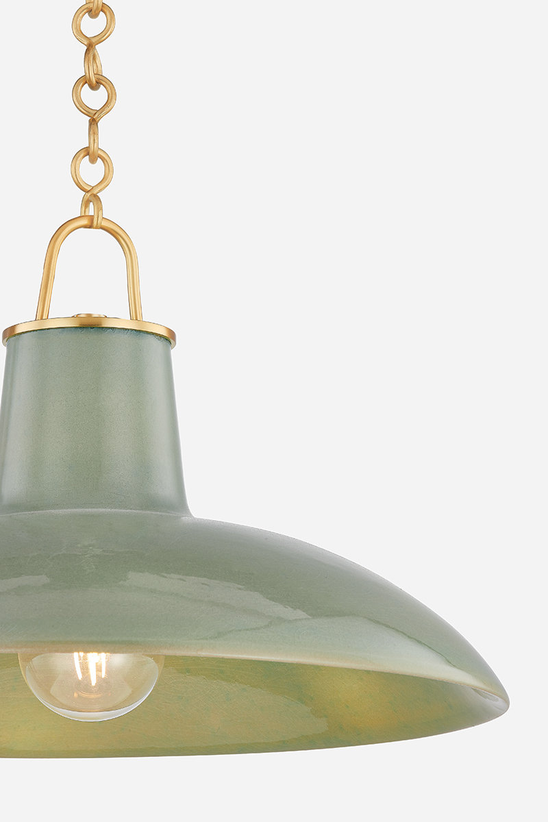 Pottersville Single Pendant, 11.25" H x 18" W x 18" D, Teal, Brass