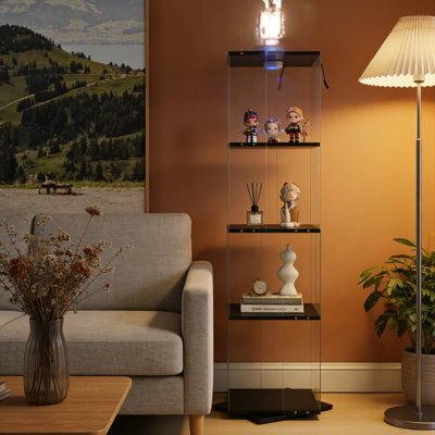 Rotatable Four-Layer Tempered Glass Display Cabinet With Remote Control PAIPAI Lights And Adjustable Feet, Ideal For Living Room, Kitchen, And Corridor