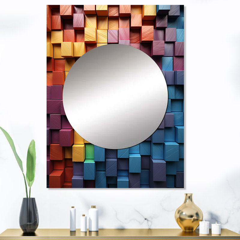 «Sumair Rainbow Cubic Wood Spectrum», miroir de formes abstraites, miroir mural moderne unique, impression d'art en métal