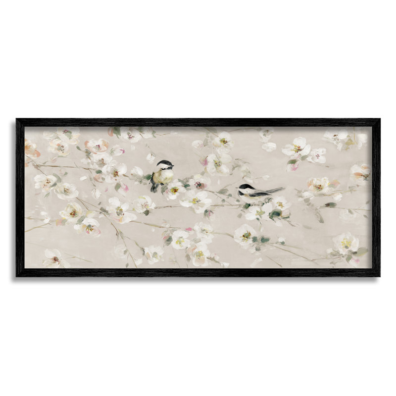 Oiseaux et fleur de pommier sur bois par Sally Swatland, H 10 po x l 24 po x P 1,5 po