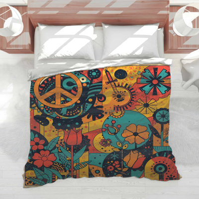 Retro Floral Peace Symbol Comforter
