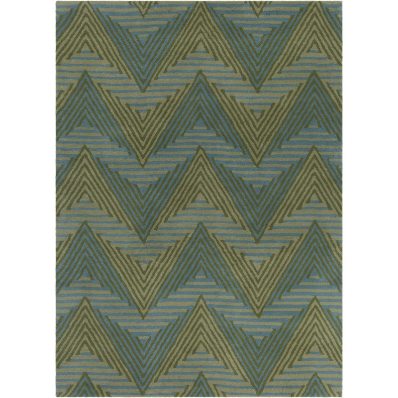 Ailey Authentic Hand-Tufted Handmade Blue & Green Modern Geometric Concentric Triangle Wool Area Rug, Blue/Green