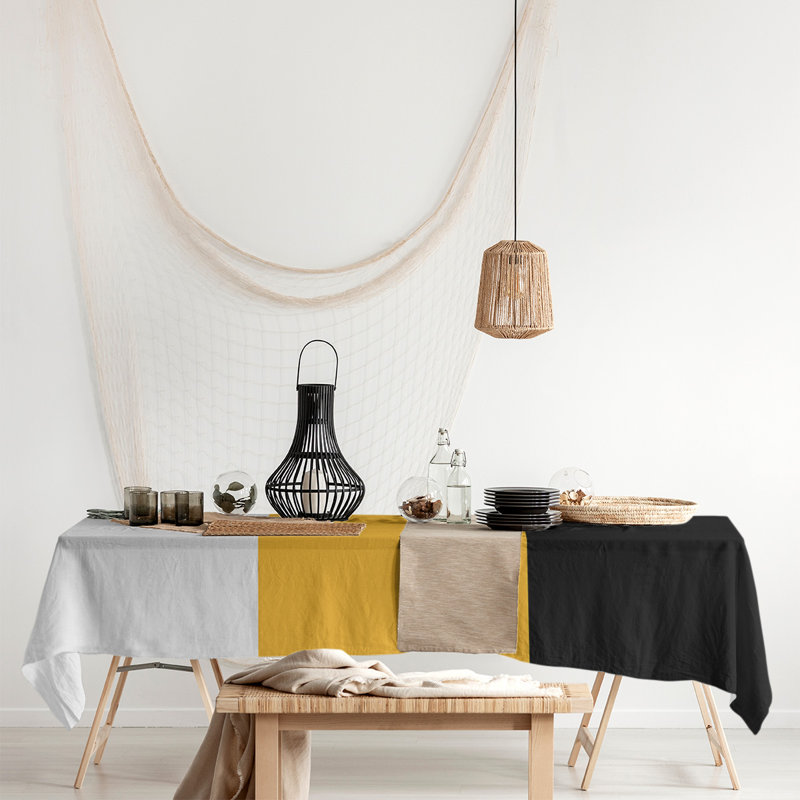 Boston Table Runner, Boston,White/Yellow/Black, 102" x 58", Cotton Blend