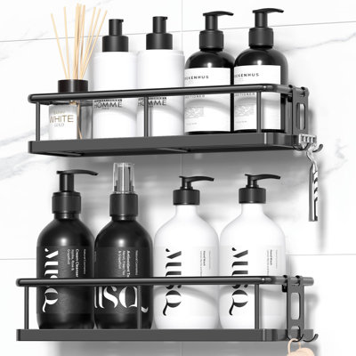 Organisateur de douche adhésif antirouille, sans perçage, ensemble de 2, noir