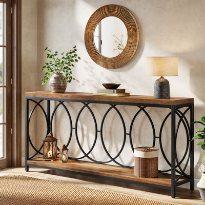 Extra Long Industrial Console Table, 70.9'' 2-Tier Sofa Table with Storage Shelf for Entryway or Hallway