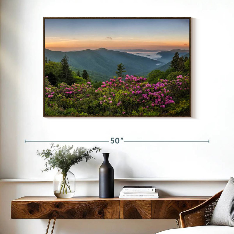 Blue Ridge Mountains View, Cadre flottant noyer, 40 po x 27 po