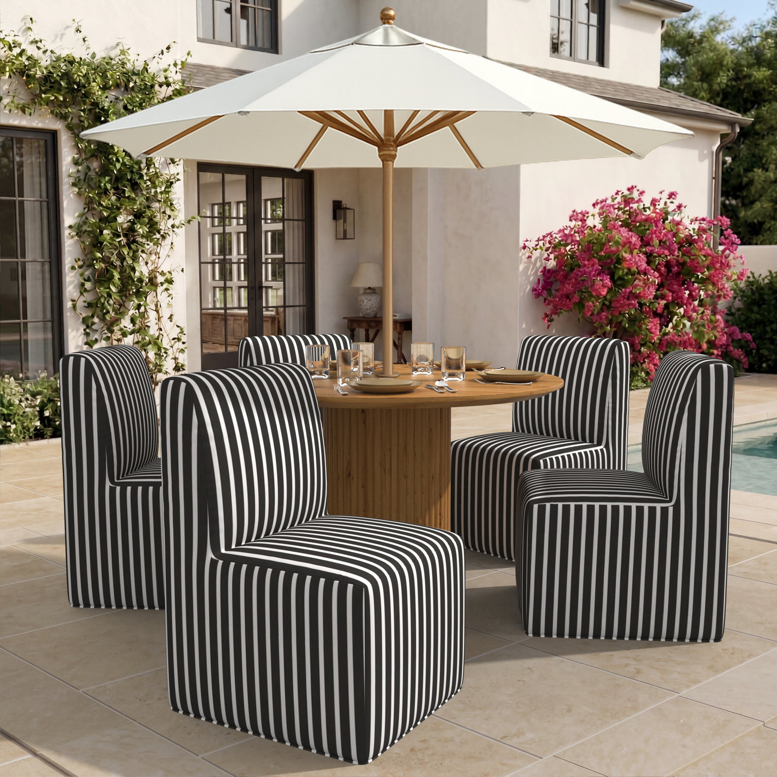 Eliana Sunbrella® Patio Side Chair, Shore Classic Black Stripe Sunbrella®