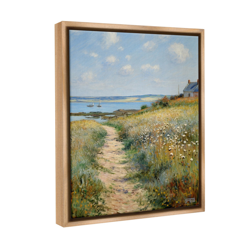 «Coastal Meadow Path», art mural encadré noir sur toile flottante par RB, Cadre flottant orme Montalcino, H 31 po x l 25 po
