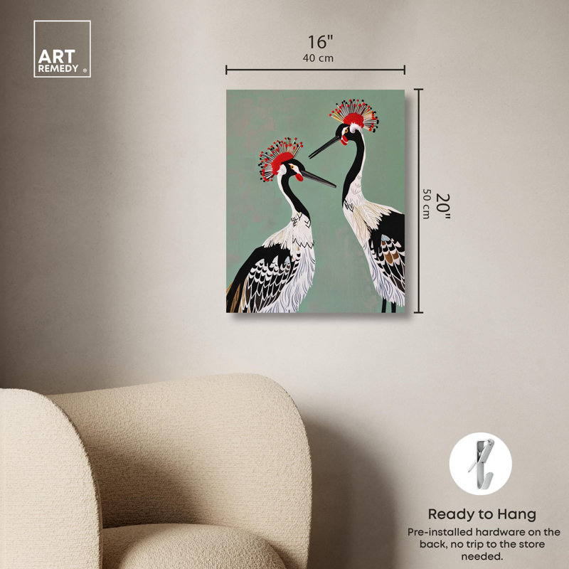 Beautiful Cranes Gallery Wrapped Canvas in Green and Black