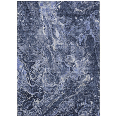 Tapis intérieur lavable abstrait bleu marine et gris 9 pi x 12 pi HomeRoots