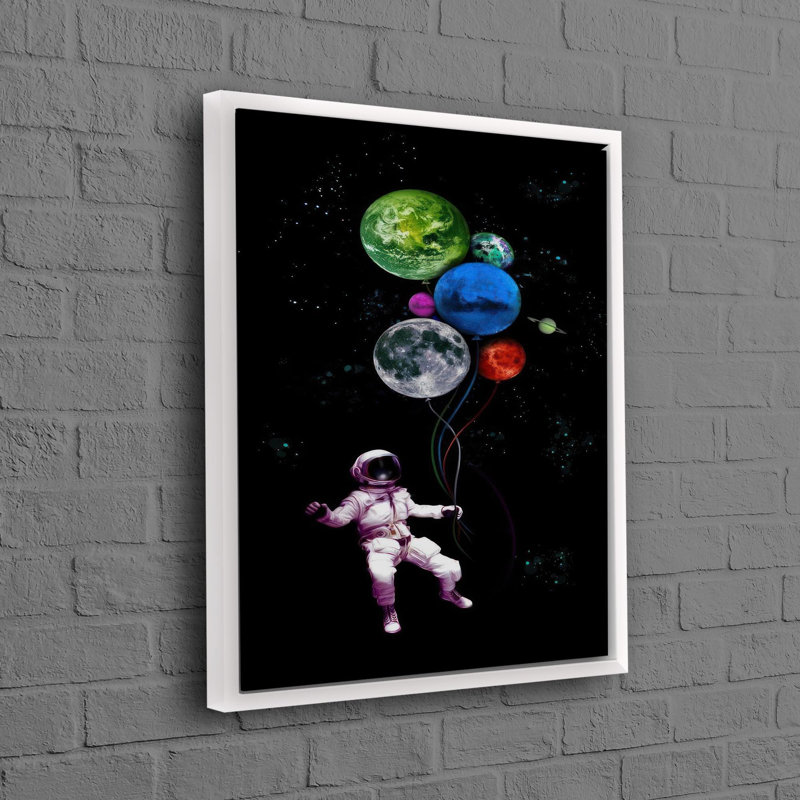 Illustration bohémienne en toile de coton 3D mettant en vedette l'astronaute et la terre, idéale comme décoration murale unique pour chambre d'enfant