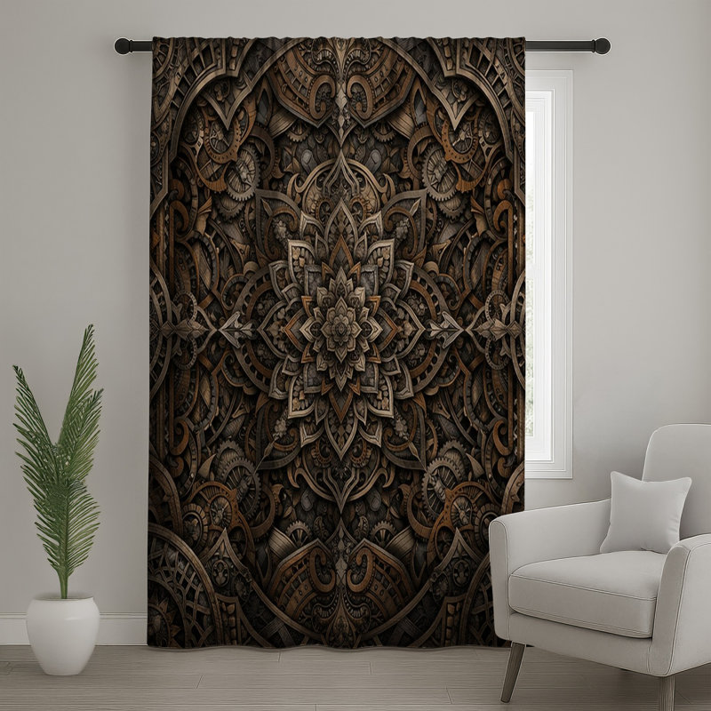 Rideaux de fenêtre Mandala complexes, voilages et rideaux occultant Steampunk - 1 panneau, 50 po x 92 po - 1 panneau