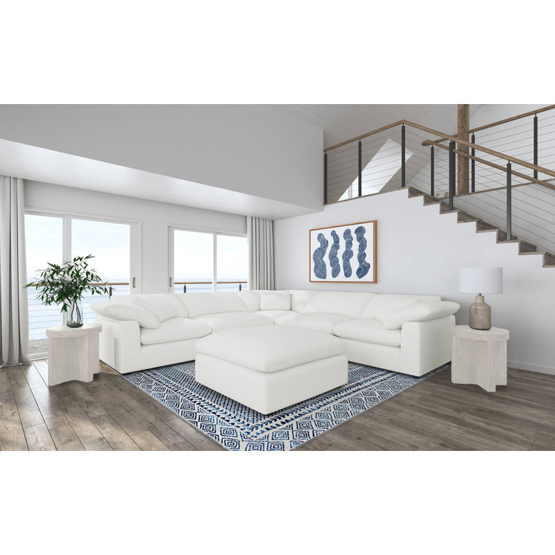 Canapé modulaire avec repose-pieds 6 pièces Bukovsko, Ivory Boucle