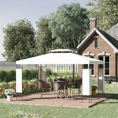 10' X 13' Patio Gazebo, Double Roof Outdoor Gazebo Canopy Shelter With Screen Decorate Corner Frame,