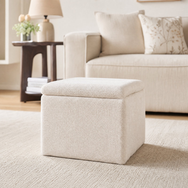 Cube Storage Ottoman,  Multi-Functional Footrest,White, Chenille, White