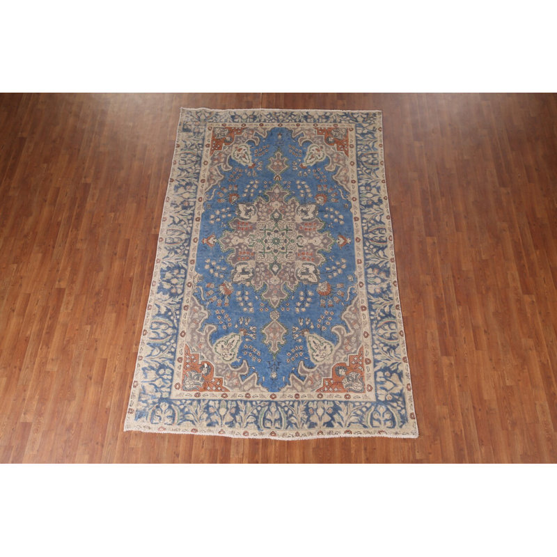 Tapis traditionnel bleu noué à la main 6 x 10