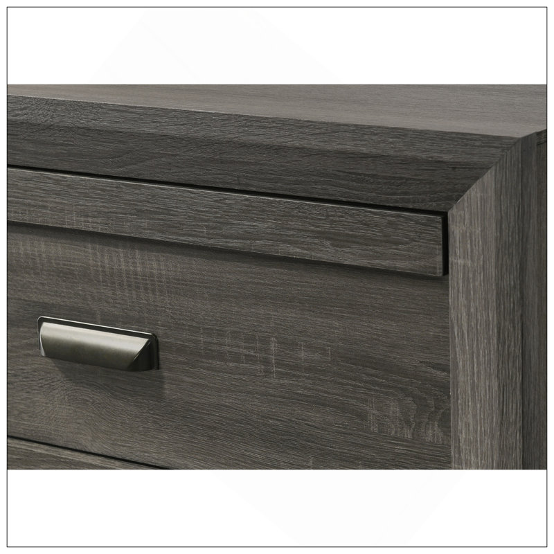 Meuble de chambre à coucher 1 tiroir rustique contemporain à cinq tiroirs de rangement à finition grise rustique, Gris