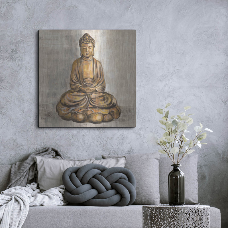 Art mural en métal «Bronze Buddha» par Silvia Vassileva, 36 po x 36 po, H 36 po x l 36 po