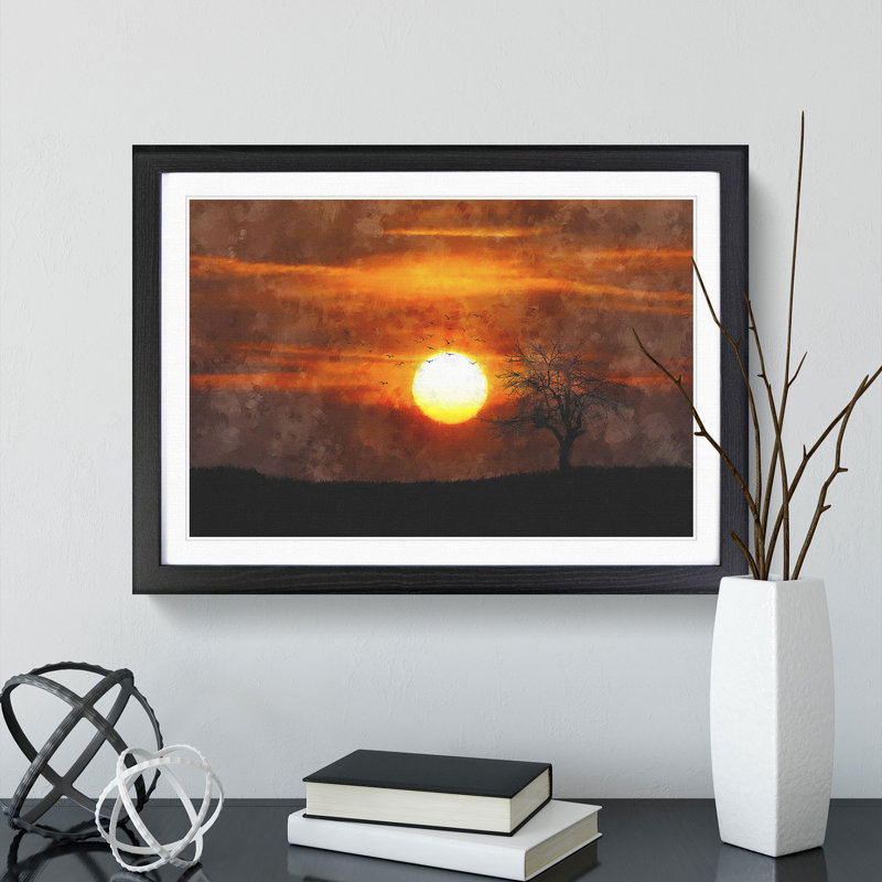 Tree at Sunset Vol.2 - Picture Frame Graphic Art, Black, 27cm H x 36cm W x 2cm D
