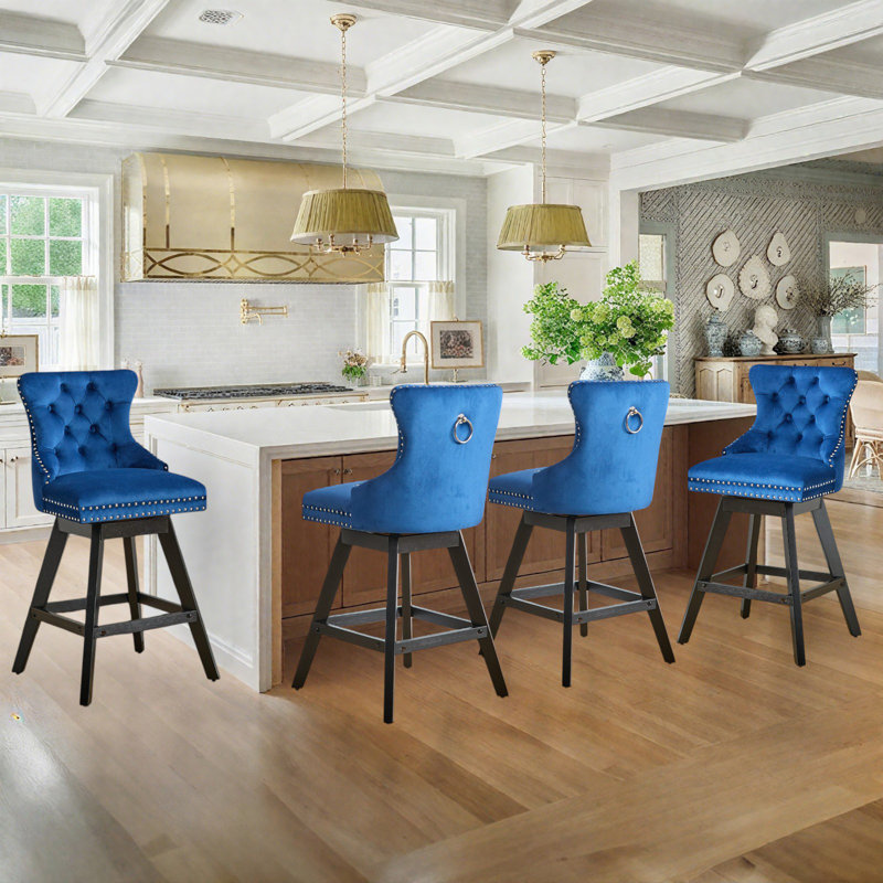 Ensemble de tabouret de bar pivotant avec structure en bois, bleu, Bleu