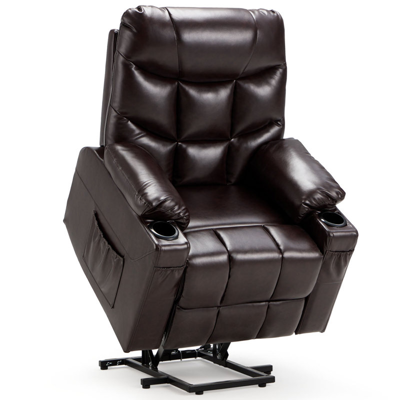 Fauteuil de massage chauffant en similicuir, Brun