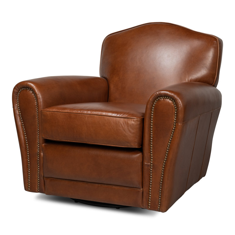 Elite Upholstered Swivel Armchair, Dark Brown Genuine Leather