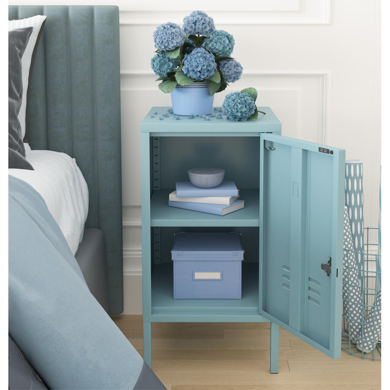 Lockable Metal End Table with Storage Cabinet, 2-Tier Nightstand with Adjustable Shelf, Easy Assembly Side Table for Living Room Bedroom Home Office