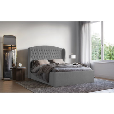Medau Velvet Upholstered Bed Frame - Padded Headboard, Chrome Feet