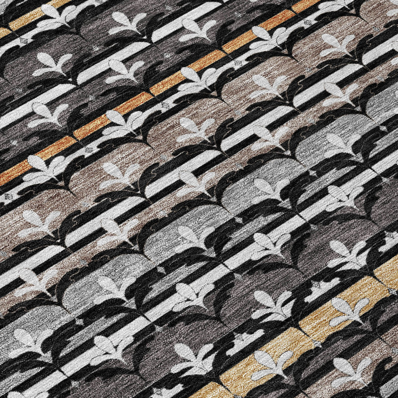 Machine Washable Indoor/Outdoor Chantille ACN2479 Damask Rug, 9' x 12', Black