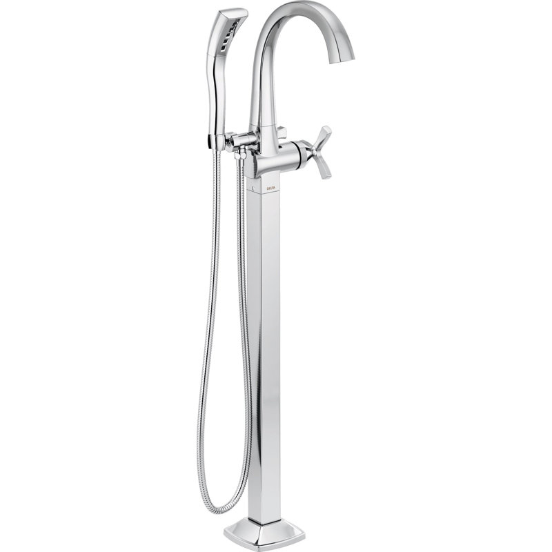 Stryke Single Handle Floor Mounted Freestanding Tub Filler Trim, Chrome, Cross Handle