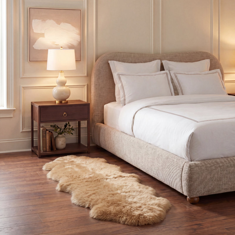 Tapis beige en peau de mouton Pavlova, Tapis de couloir 2 pi x 6 pi