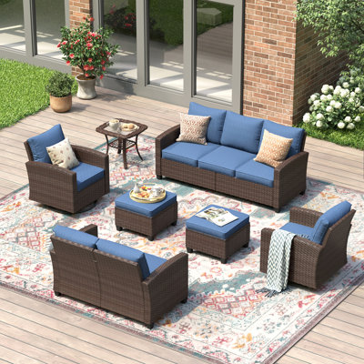 7 Seats Wicker Patio Conversation Set with Cushions