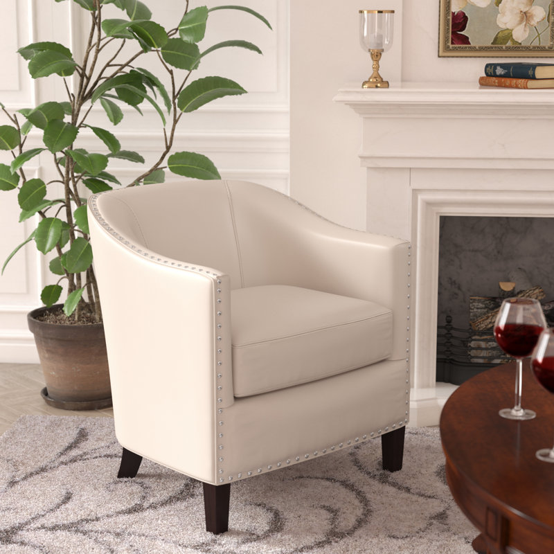 Aous Faux Leather Barrel Chair, Ivory Faux Leather